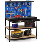 Costway 48 x 24 Werkbank Hochleistungs-Arbeitstisch mit 3 St. Lochplatte Schublade & Regalen Navy/Schwarz