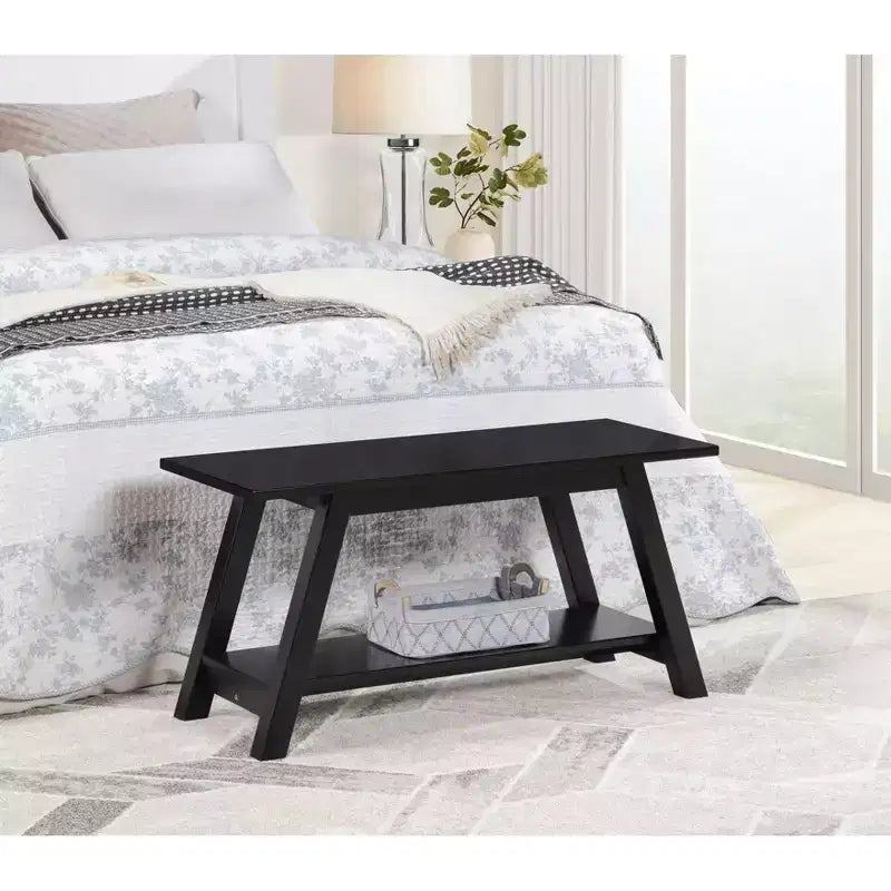 Roundhill Furniture Elyz Solid Wood Bench with Shelf