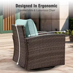 Captiva Designs 8-teiliges Outdoor-Patio-Geflecht-Rattan-Sofa-Feuerstellen-Set mit Hockern und Einzelsesseln