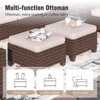 Captiva Designs 8-teiliges Outdoor-Patio-Geflecht-Rattan-Sofa-Feuerstellen-Set mit Hockern und Einzelsesseln