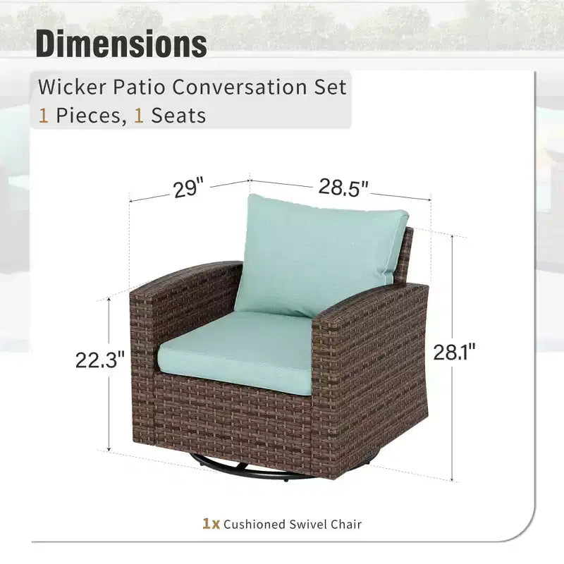 Captiva Designs 8-teiliges Outdoor-Patio-Geflecht-Rattan-Sofa-Feuerstellen-Set mit Hockern und Einzelsesseln