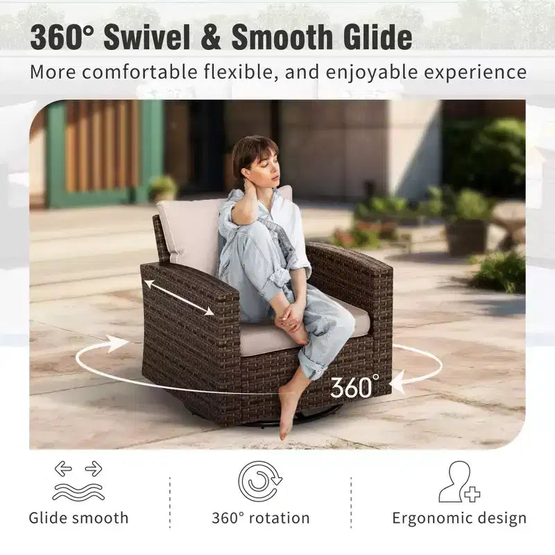 Captiva Designs 8-teiliges Outdoor-Patio-Geflecht-Rattan-Sofa-Feuerstellen-Set mit Hockern und Einzelsesseln
