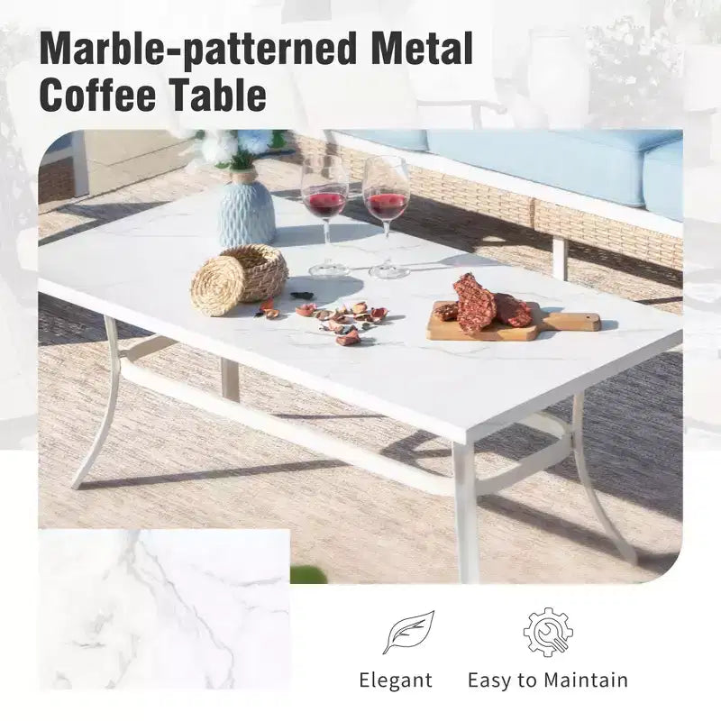 Captiva Designs 4-teiliges extra großes Terrassen-Gesprächs-Set aus Metall und Rattan für den Außenbereich mit Schaukelstühlen mit Gitterlehne und Tisch