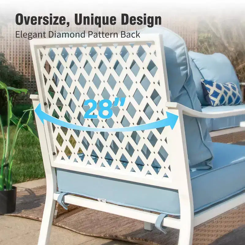 Captiva Designs 4-teiliges extra großes Terrassen-Gesprächs-Set aus Metall und Rattan für den Außenbereich mit Schaukelstühlen mit Gitterlehne und Tisch