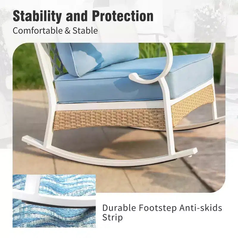 Captiva Designs 4-teiliges extra großes Terrassen-Gesprächs-Set aus Metall und Rattan für den Außenbereich mit Schaukelstühlen mit Gitterlehne und Tisch