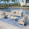 Captiva Designs 4pc Extra Large Metal and Rattan Outdoor Patio Conversation Set with Rocking Grid-back Chairs and Table