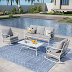 Captiva Designs 4-teiliges extra großes Terrassen-Gesprächs-Set aus Metall und Rattan für den Außenbereich mit Schaukelstühlen mit Gitterlehne und Tisch
