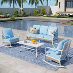 Captiva Designs 4-teiliges extra großes Terrassen-Gesprächs-Set aus Metall und Rattan für den Außenbereich mit Schaukelstühlen mit Gitterlehne und Tisch