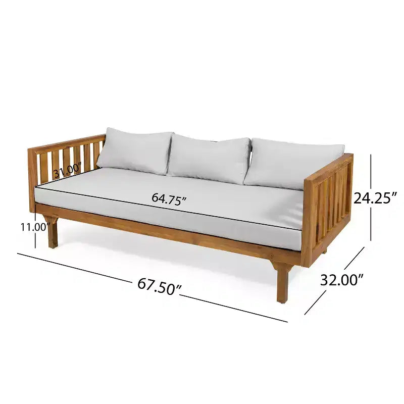 Christopher Knight Home Panfilo Schlafsofa mit 3 Sitzen aus Akazienholz und Polsterung mit Couchtisch