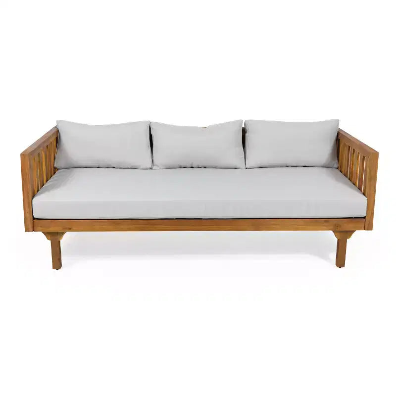 Christopher Knight Home Panfilo Schlafsofa mit 3 Sitzen aus Akazienholz und Polsterung mit Couchtisch