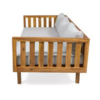 Christopher Knight Home Panfilo Schlafsofa mit 3 Sitzen aus Akazienholz und Polsterung mit Couchtisch