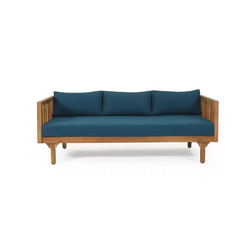 Christopher Knight Home Panfilo Schlafsofa mit 3 Sitzen aus Akazienholz und Polsterung mit Couchtisch