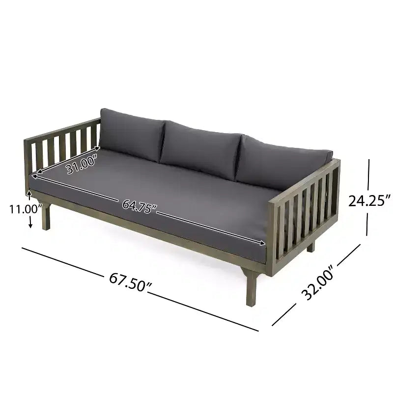 Christopher Knight Home Panfilo Schlafsofa mit 3 Sitzen aus Akazienholz und Polsterung mit Couchtisch