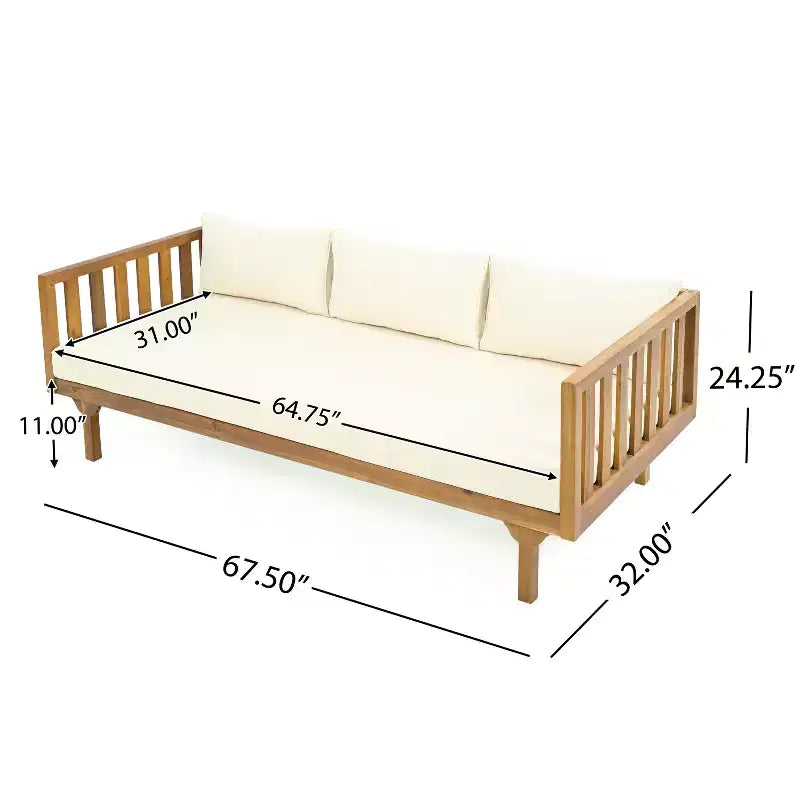 Christopher Knight Home Panfilo Schlafsofa mit 3 Sitzen aus Akazienholz und Polsterung mit Couchtisch