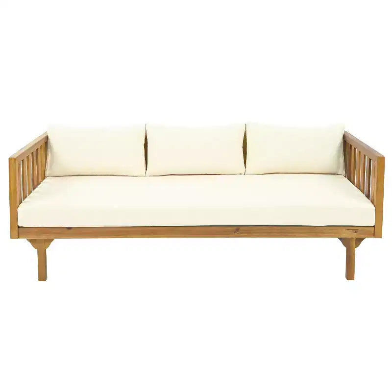 Christopher Knight Home Panfilo Schlafsofa mit 3 Sitzen aus Akazienholz und Polsterung mit Couchtisch