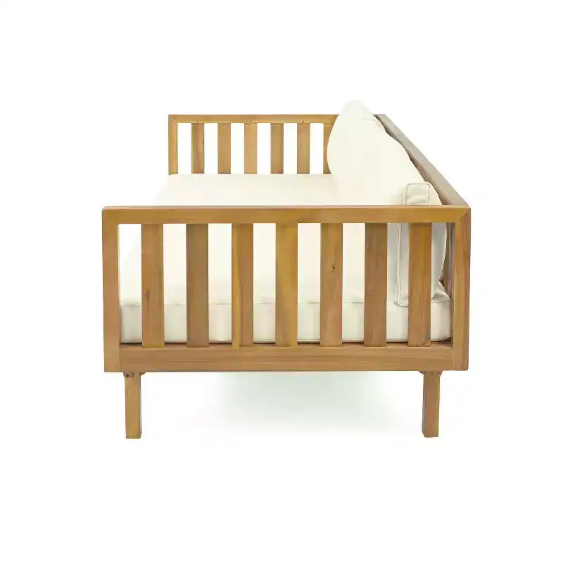 Christopher Knight Home Panfilo Schlafsofa mit 3 Sitzen aus Akazienholz und Polsterung mit Couchtisch