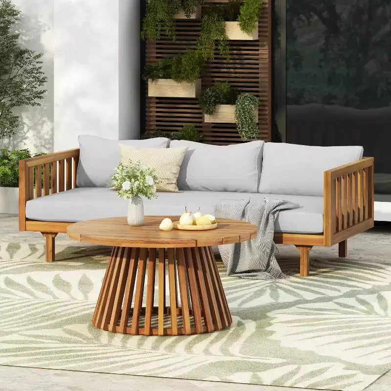 Christopher Knight Home Panfilo Schlafsofa mit 3 Sitzen aus Akazienholz und Polsterung mit Couchtisch