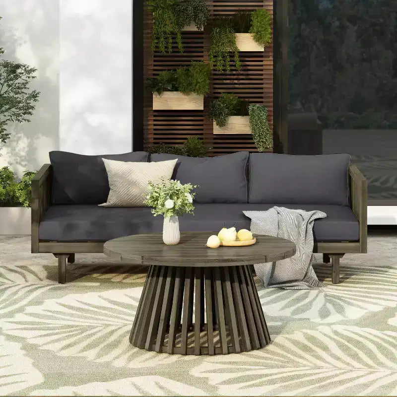 Christopher Knight Home Panfilo Acacia Wood Upholstered 3 Seater Daybed with Coffee Table