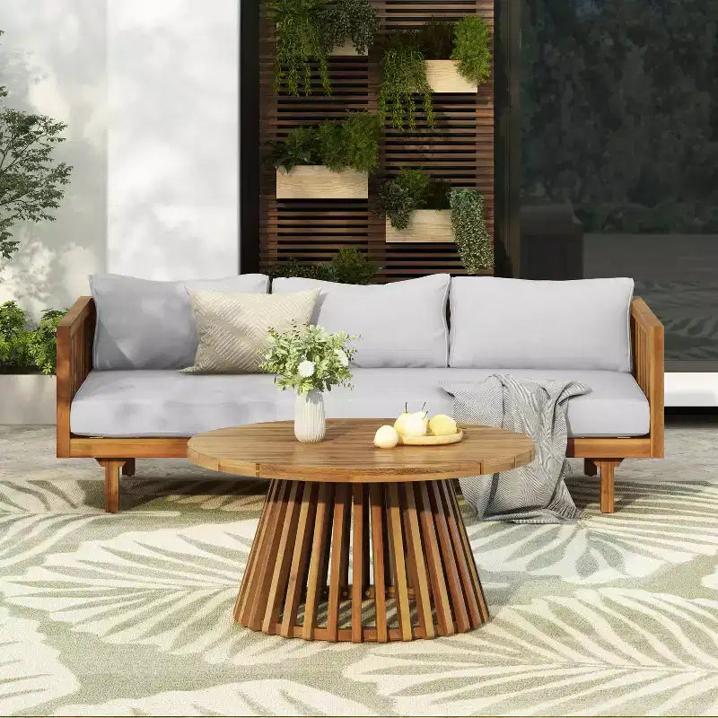 Christopher Knight Home Panfilo Schlafsofa mit 3 Sitzen aus Akazienholz und Polsterung mit Couchtisch