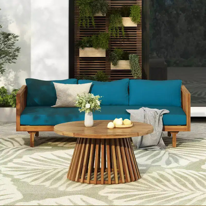 Christopher Knight Home Panfilo Schlafsofa mit 3 Sitzen aus Akazienholz und Polsterung mit Couchtisch