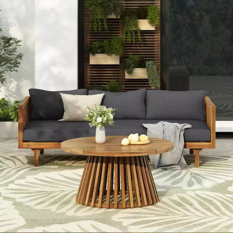 Christopher Knight Home Panfilo Schlafsofa mit 3 Sitzen aus Akazienholz und Polsterung mit Couchtisch