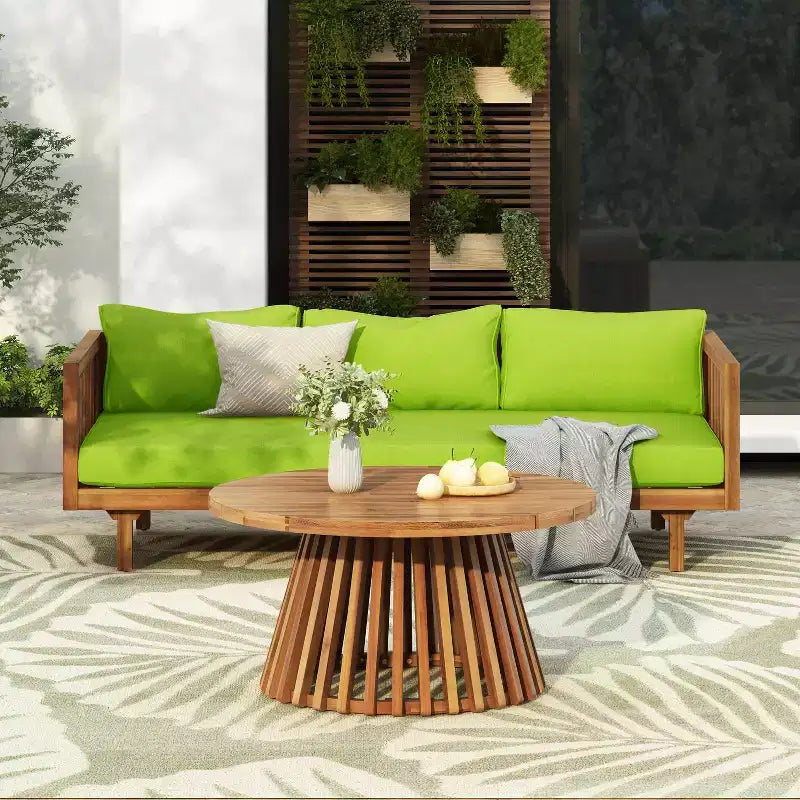 Christopher Knight Home Panfilo Schlafsofa mit 3 Sitzen aus Akazienholz und Polsterung mit Couchtisch