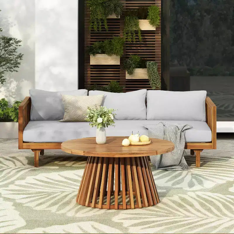 Christopher Knight Home Panfilo Schlafsofa mit 3 Sitzen aus Akazienholz und Polsterung mit Couchtisch