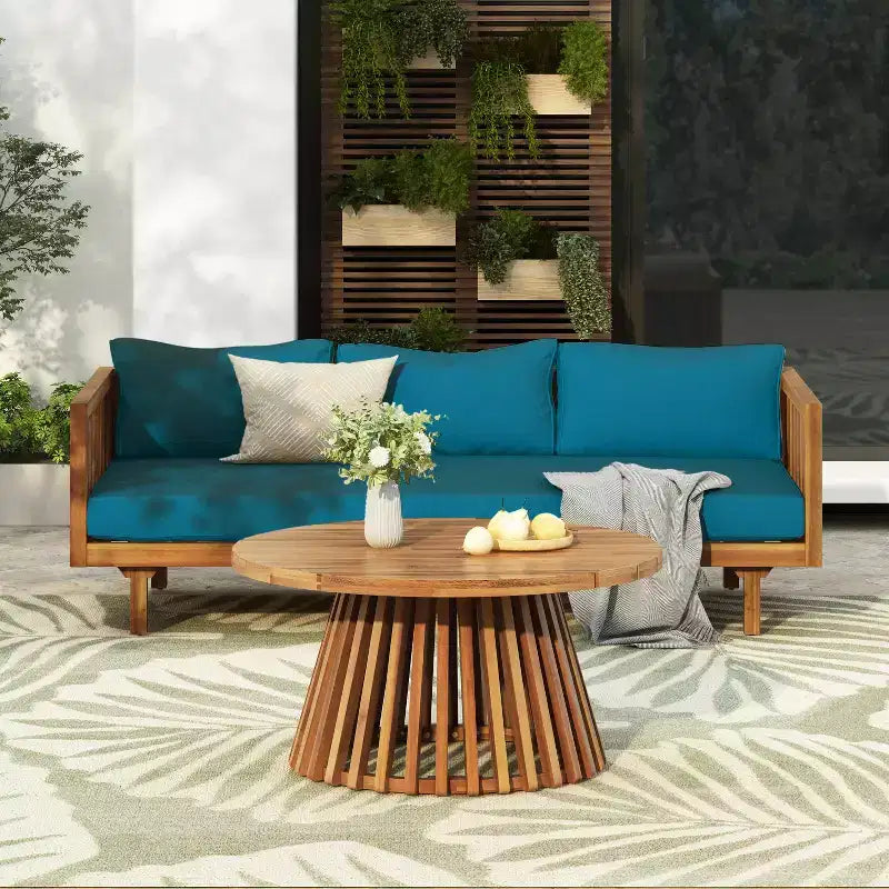 Christopher Knight Home Panfilo Schlafsofa mit 3 Sitzen aus Akazienholz und Polsterung mit Couchtisch