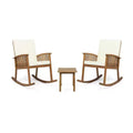 Christopher Knight Home Alabelle Outdoor Acacia Wood 3 Piece Rocking Chair Chat Set with Cushions, Brown/Cream
