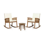 Christopher Knight Home Abbottsford Outdoor Acacia Wood 3 Piece Rocking Chair Chat Set with Cushions, Brown/Cream