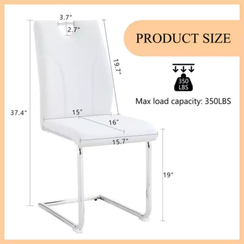 2 weiße Esszimmerstühle aus PU-Leder mit silberfarbenen Metallbeinen – Vielseitiges Design-Set