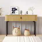 Konsolentisch mit Stauraum, Sofatisch aus Holz mit Schiebetür, Beistelltisch für Wohnzimmer, Couch, Flur, Eingangsbereich