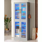 Lantine Bücherregal mit Türen und LED-Beleuchtung, 170 cm hohes Bücherregal mit 8 verstellbaren Einlegeböden und Hängehaken