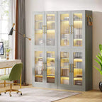 Lantine Bücherregal mit Türen und LED-Beleuchtung, 170 cm hohes Bücherregal mit 8 verstellbaren Einlegeböden und Hängehaken