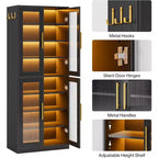 Lantine Bücherregal mit Türen und LED-Beleuchtung, 170 cm hohes Bücherregal mit 8 verstellbaren Einlegeböden und Hängehaken