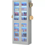 Lantine Bücherregal mit Türen und LED-Beleuchtung, 170 cm hohes Bücherregal mit 8 verstellbaren Einlegeböden und Hängehaken