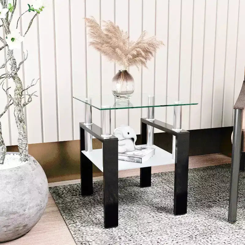 MAYEERTY Modern Tempered Glass End Table, Square Side Table for Living Room Bedroom, Transparent
