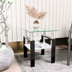 MAYEERTY Modern Tempered Glass End Table, Square Side Table for Living Room Bedroom, Transparent