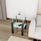 MAYEERTY Moderner Beistelltisch aus gehärtetem Glas, quadratischer Couchtisch für Wohnzimmer Schlafzimmer, Transparent
