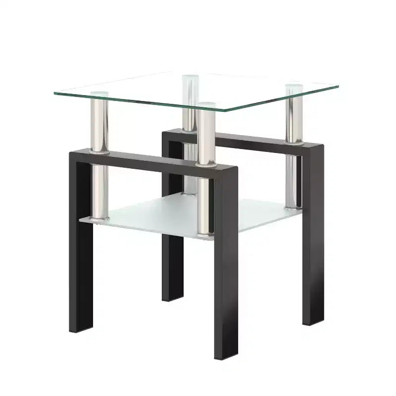MAYEERTY Moderner Beistelltisch aus gehärtetem Glas, quadratischer Couchtisch für Wohnzimmer Schlafzimmer, Transparent