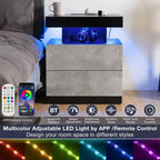 Hommpa Moderner LED Nachttisch mit kabelloser Ladestation & 2 Schubladen