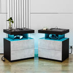 Hommpa Moderner LED Nachttisch mit kabelloser Ladestation & 2 Schubladen