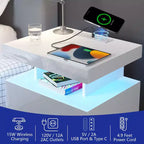 Hommpa Moderner LED Nachttisch mit kabelloser Ladestation & 2 Schubladen