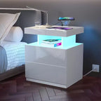 Hommpa Moderner LED Nachttisch mit kabelloser Ladestation & 2 Schubladen