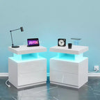 Hommpa Moderner LED Nachttisch mit kabelloser Ladestation & 2 Schubladen