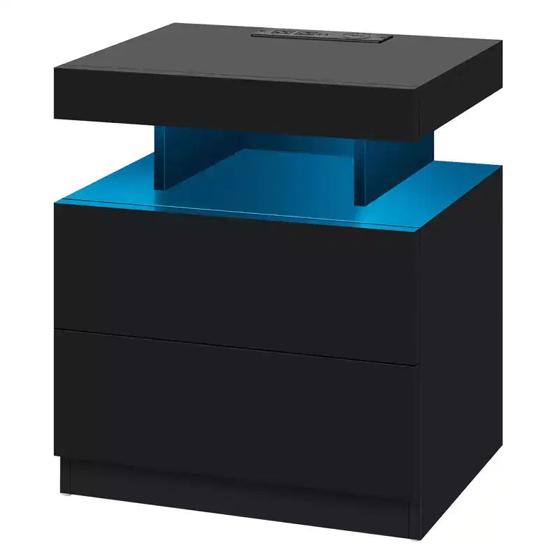 Hommpa Moderner LED Nachttisch mit kabelloser Ladestation & 2 Schubladen