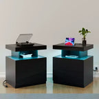 Hommpa Moderner LED Nachttisch mit kabelloser Ladestation & 2 Schubladen