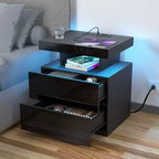 Hommpa Moderner LED Nachttisch mit kabelloser Ladestation & 2 Schubladen