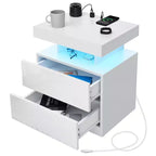 Hommpa Moderner LED Nachttisch mit kabelloser Ladestation & 2 Schubladen