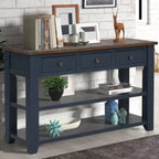 Solid Pine Wood Top Console Table, Modern Entryway Sofa Side Table with 3 Storage Drawers and 2 Shelves, Easy to Assemble